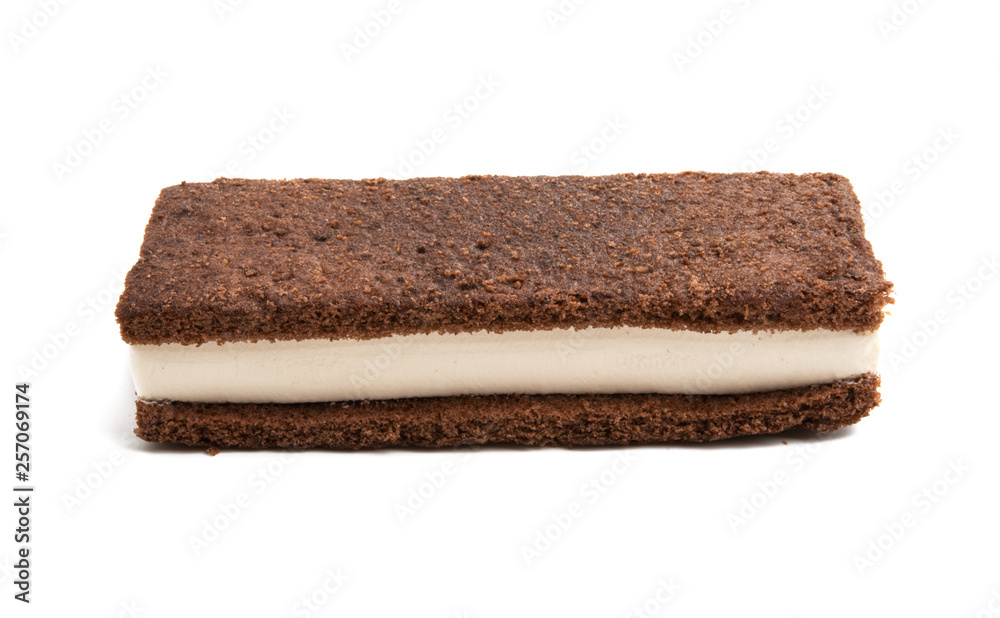 chocolate sponge cake with milk souffle isolated