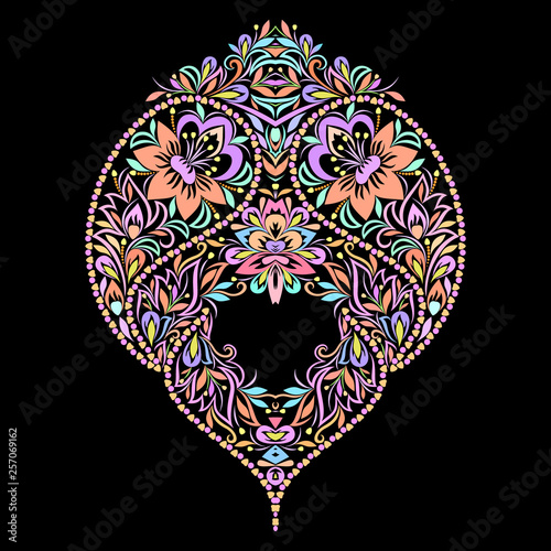 Neckline ethnic design. Floral pattern. Vector print with paisley and decorative elements for embroidery  for women s clothing.