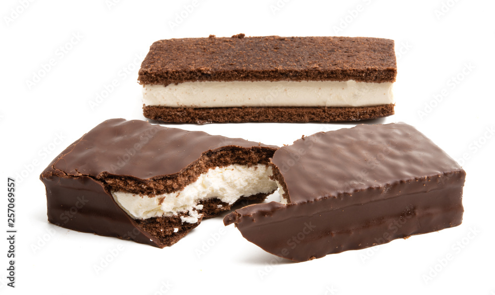 chocolate sponge cake with milk souffle isolated chocolate sponge cake with milk souffle isolated