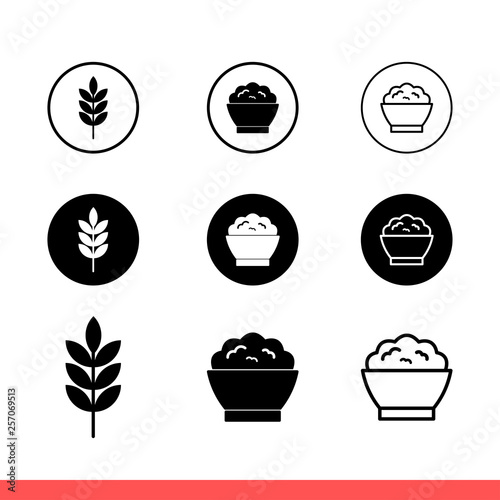 Rice vector icon set, bowl symbol. Simple, flat design for web or mobile app