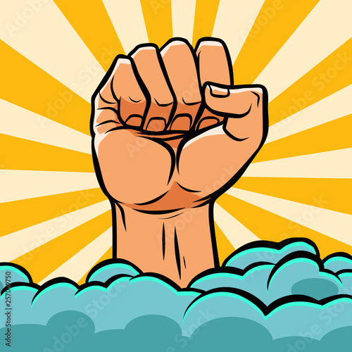 pop art fist above the clouds