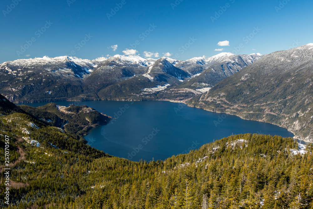 snow capped mountain range and sea view from sea to sky gondola in squamish british columbia - canada 