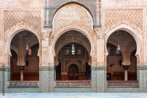 Inside interior of The Madrasa Bou Inania ( Medersa el Bouanania ) is acknowledged as an excellent example of Marinid architecture. Medina of Fes, Morocco