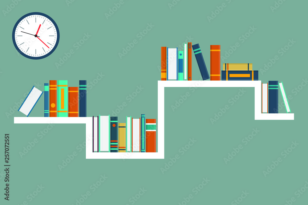 Bookshelf vector illustration in flat design. Books store design. Education concept.