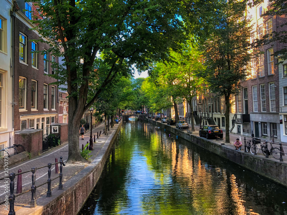 A canal in the beautiful city of Amsterdam, Holland