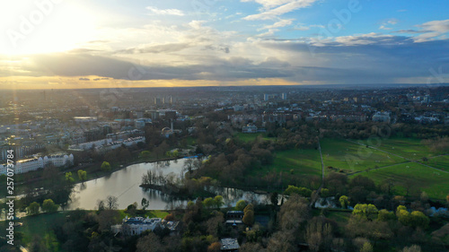 Aerial drone bird's eye view photo of famous Regent's Royal Park unique nature and Symetry of Queen Mary's Rose Gardens as seen from above, London, United Kingdom © aerial-drone