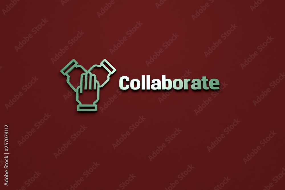 Obraz premium Text Collaborate with green 3D illustration and brown background