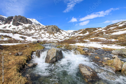 Spring trip in the mountains of northern Norway  river in Tosholvally