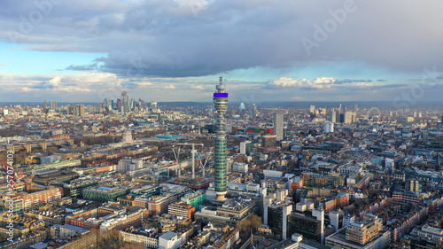 Canvas Print Aerial drone photo of British Telecoms communication Tower in the heart of Londo