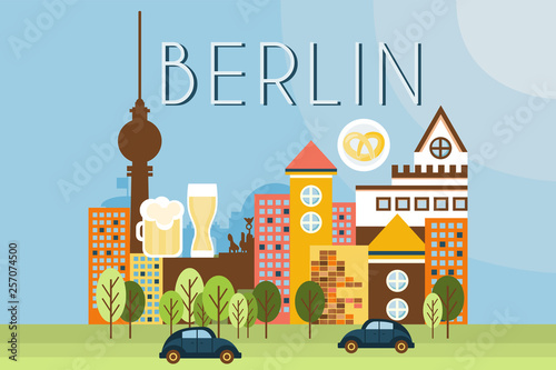 Berlin, travel landmarks, city architecture vector illustration in flat style
