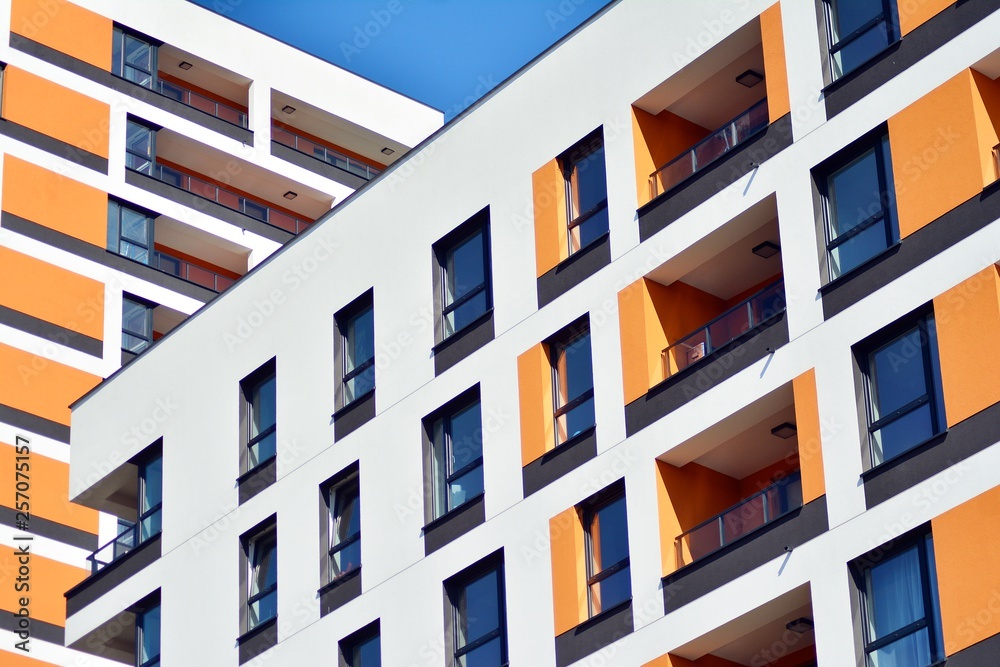 New-build residential building on a sunny summer day New-build residential building on a sunny summer day