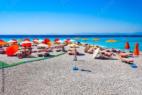 Sunbeds at Rhodes beach, Greece