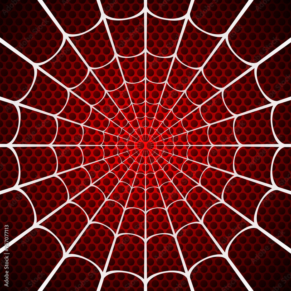 White spider web on red background