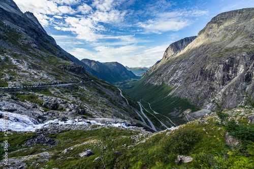 Breathtaking scenery of the Trollstigen (Trolls Path), one of the most famous road of Norway