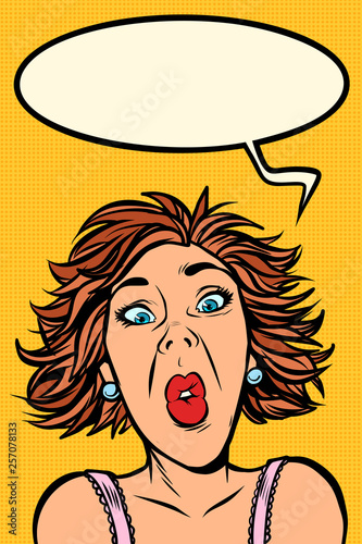 Funny woman screams, strange facial expressions