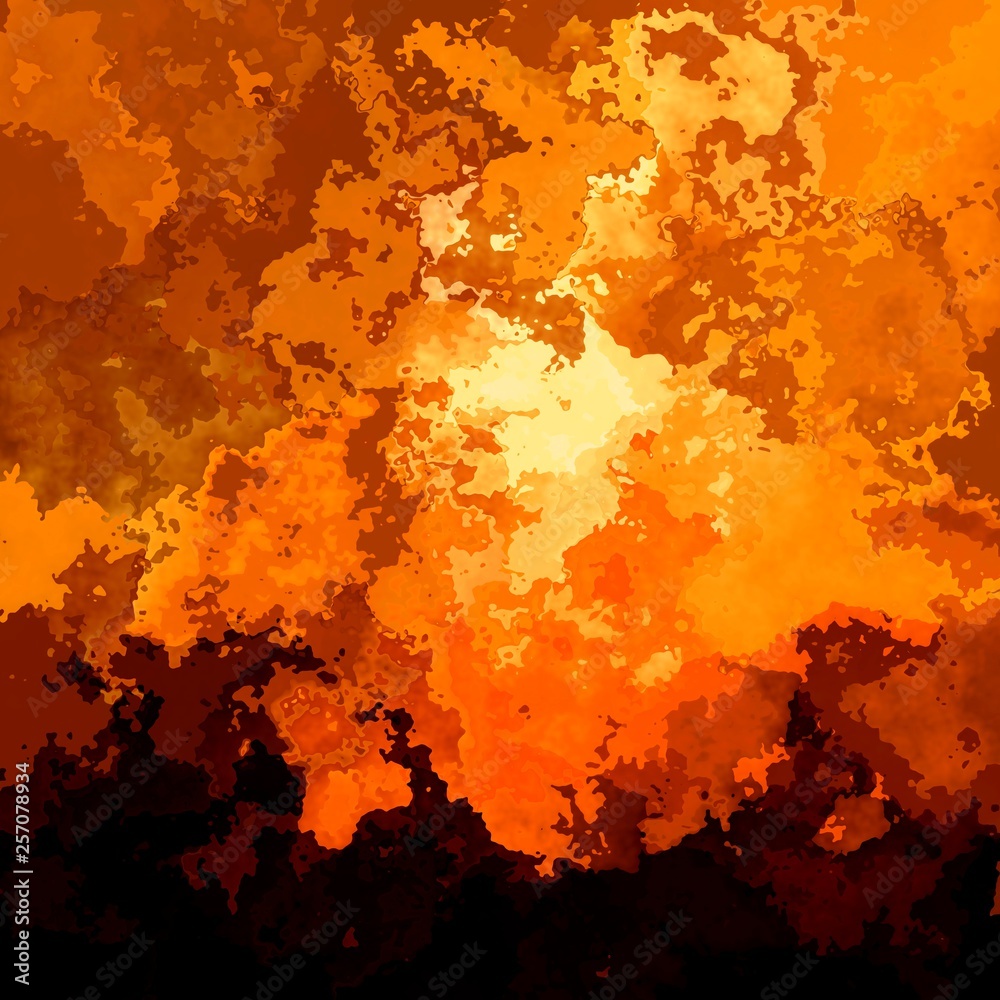 abstract stained pattern texture square background fiery sunset orange brown color - modern painting art - watercolor splotch effect