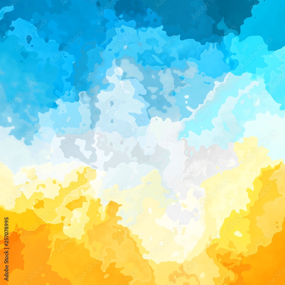 abstract stained pattern texture square background sunny yellow sky blue  white clouds color - modern painting art - watercolor splotch effect Stock  Illustration | Adobe Stock