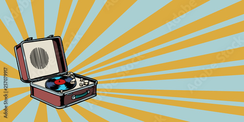 retro vinyl record player pop art background