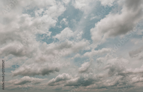 Fototapeta Naklejka Na Ścianę i Meble -  Teal Blue Sky Overlay With Dramatic White Clouds