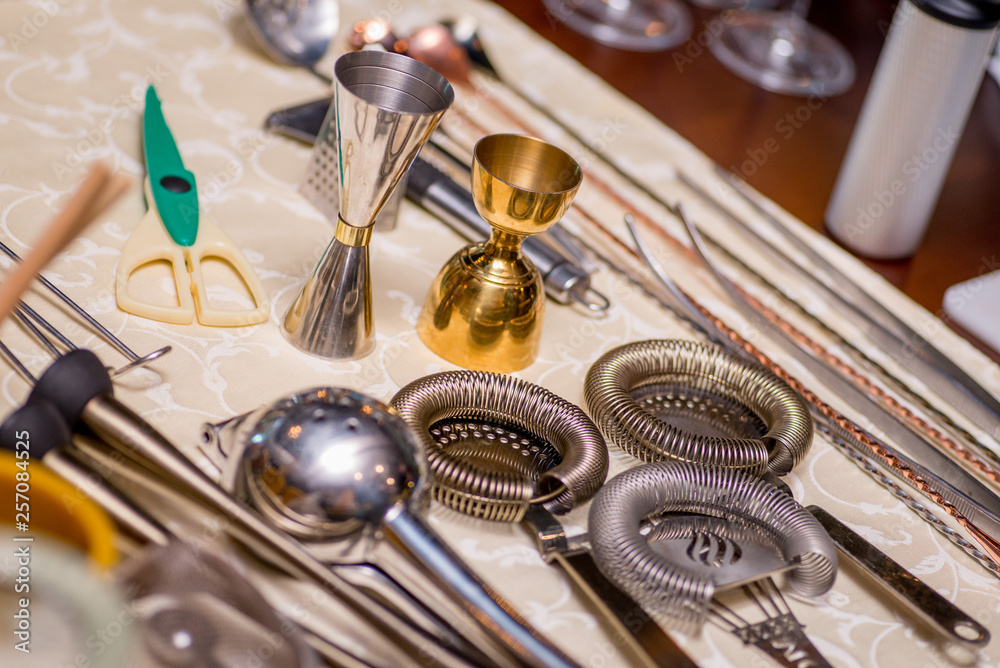 bartender's tools on the table bartender's tools on the table