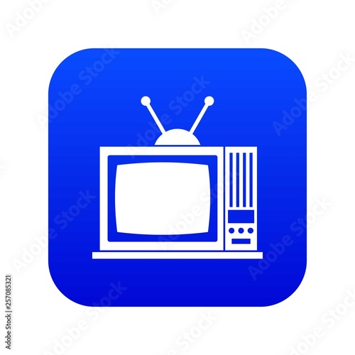 Retro TV icon digital blue for any design isolated on white vector illustration