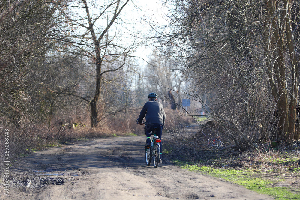 cyclist on a trip in spring weather, Poland