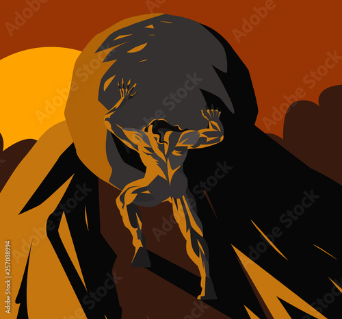 sisyphus pushing a rock