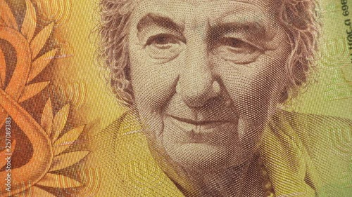 Wallpaper Mural Golda Meir on old Israeli banknote close up rotating. Prime minister of Israel. 4K stock video footage Torontodigital.ca