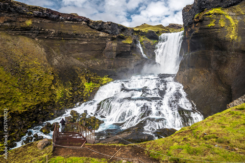 Balcony at Ofaerufoss waterfall in Eldgja Canyon, in southern highlands of Iceland.