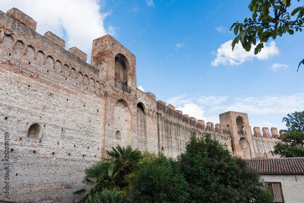 city wall with tower and battlement in Cittadella, Italy