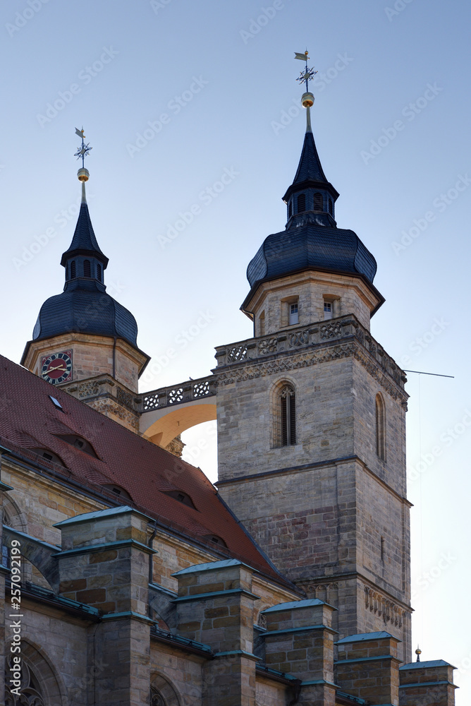 Fototapeta premium church named Stadtkirche in Bayreuth in backlit