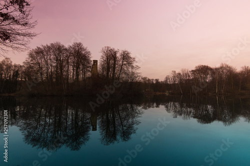 roter Himmel, Spiegelung im See, Bagno, Steinfurt