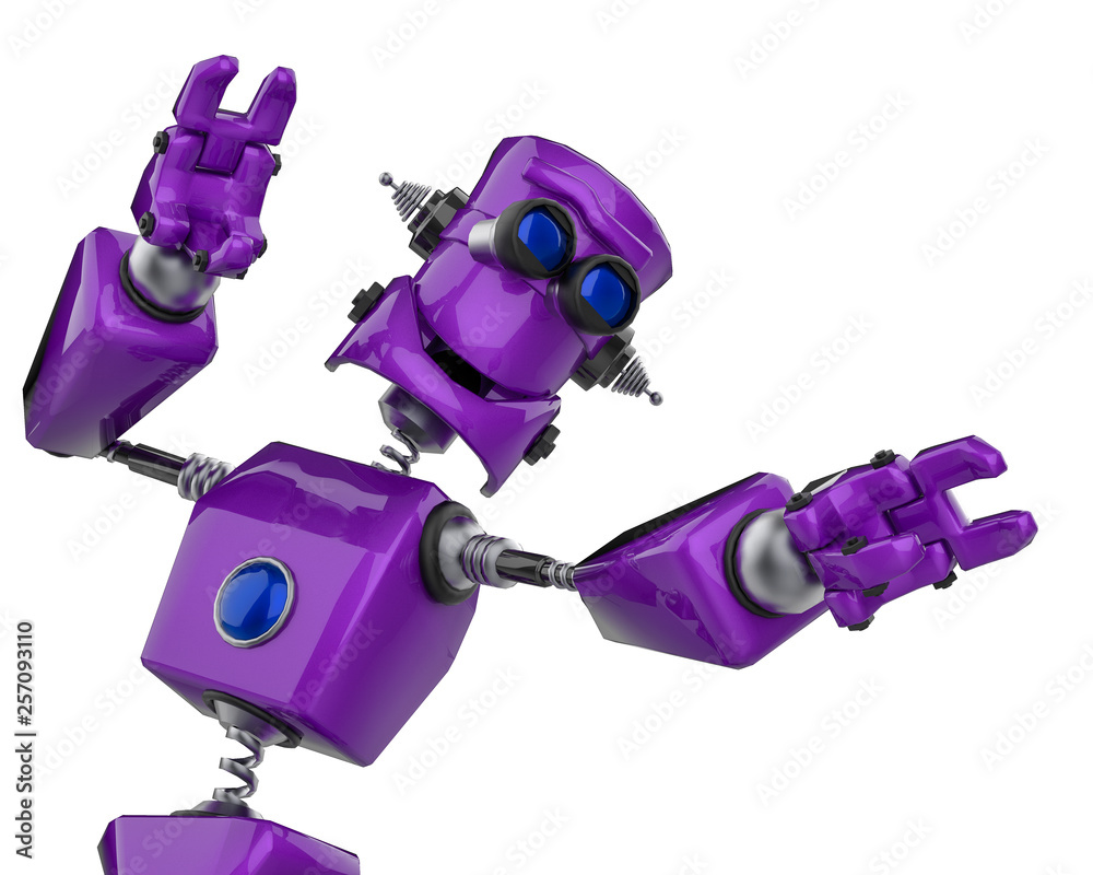 funny purple robot cartoon happy dance in a white background Stock  Illustration | Adobe Stock