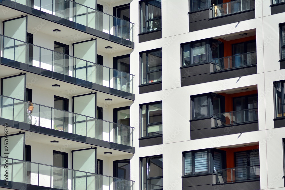 New-build residential building on a sunny summer day