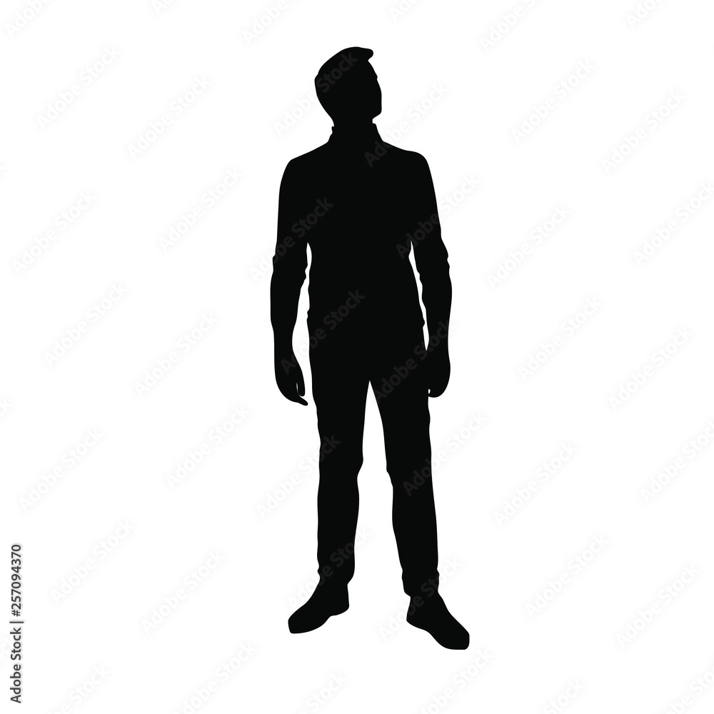 Vector silhouette of man standing, people,  black color, isolated on white background