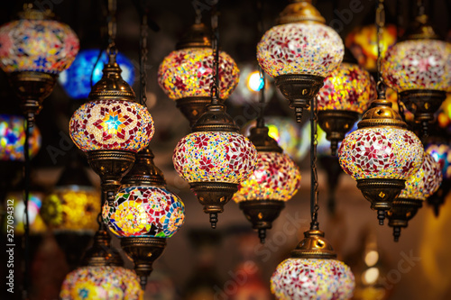 Oriental lamps in brass with colorful glasses © stefanholm