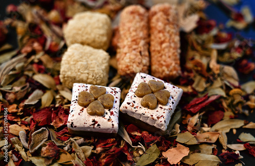 Oriental Pastry: Carré Nougat Pistache, Malfouf Amande and Tamrat Lemon photo