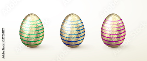 Set of realistic 3d vector gold Easter Eggs