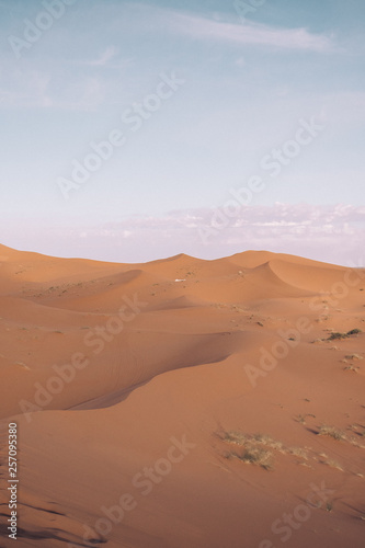 Beautiful Sahara Desert Dunes on a sunny day in the Erg Chebli in Morocco