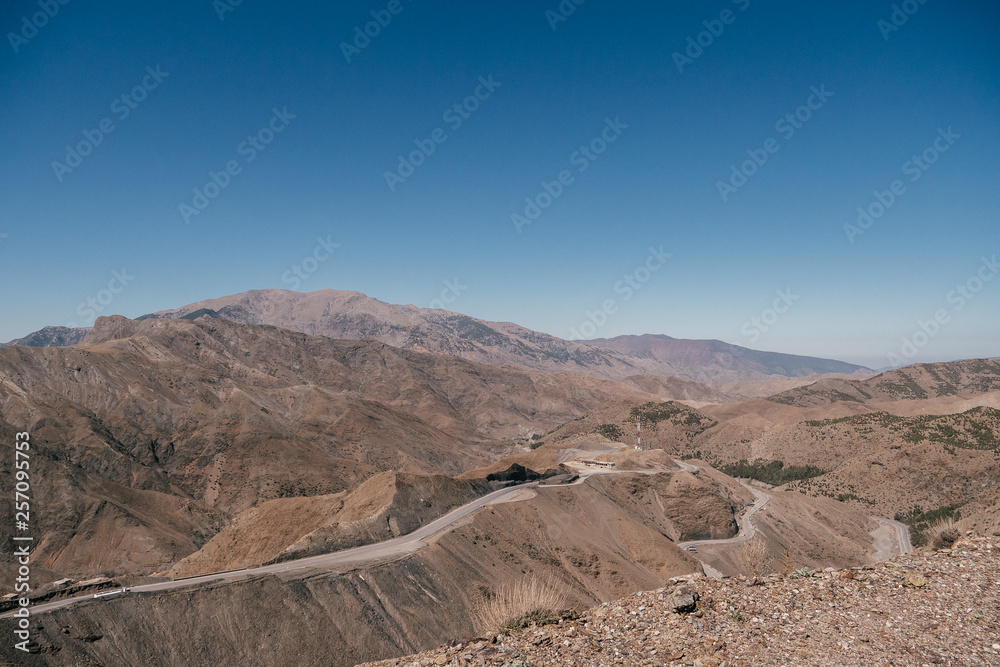 A winding road through the atlas mountains in Morocco. A winding road through the atlas mountains in Morocco.