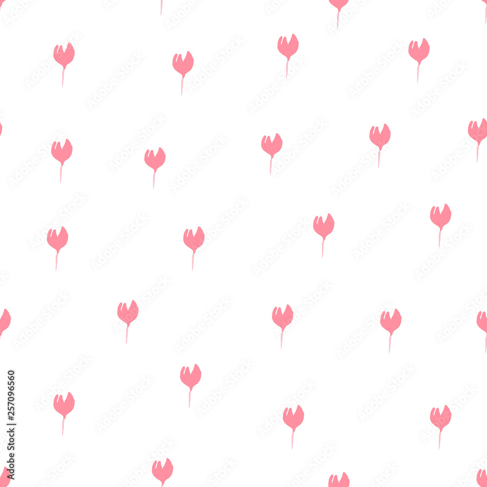 Seamless pattern of pink tulips. Hand drawn imitation. Isolated on a white background