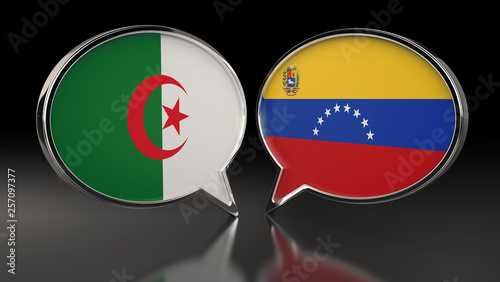 Algeria and Venezuelan flags with Speech Bubbles. 3D Illustration