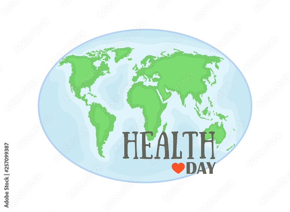 World Health Day. Planet Earth topographic drawing. Vector illustration