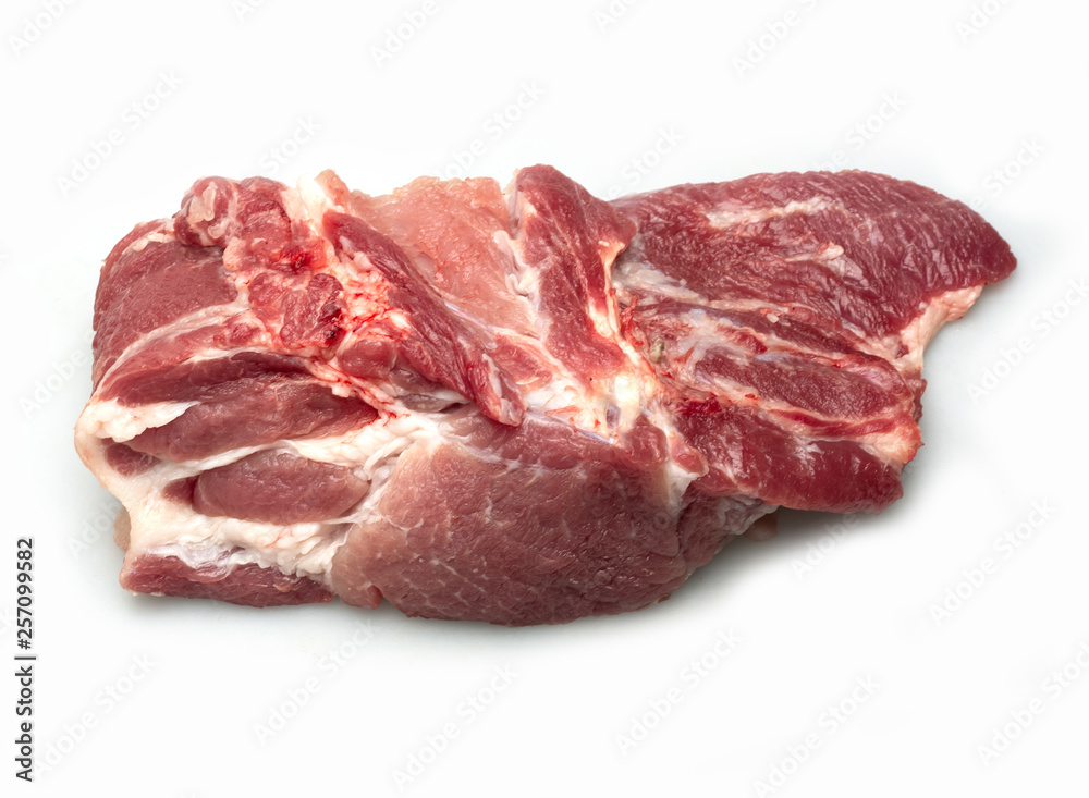 Raw pork meat ribs or Pork neck , close-up, isolated on white background.
