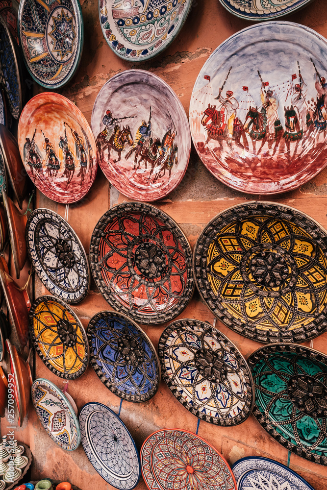 Typical colorful handmade porcelain plate of Morocco.