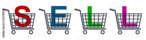 Shopping cart icons, set shop cart with SELL slogan - stock vector