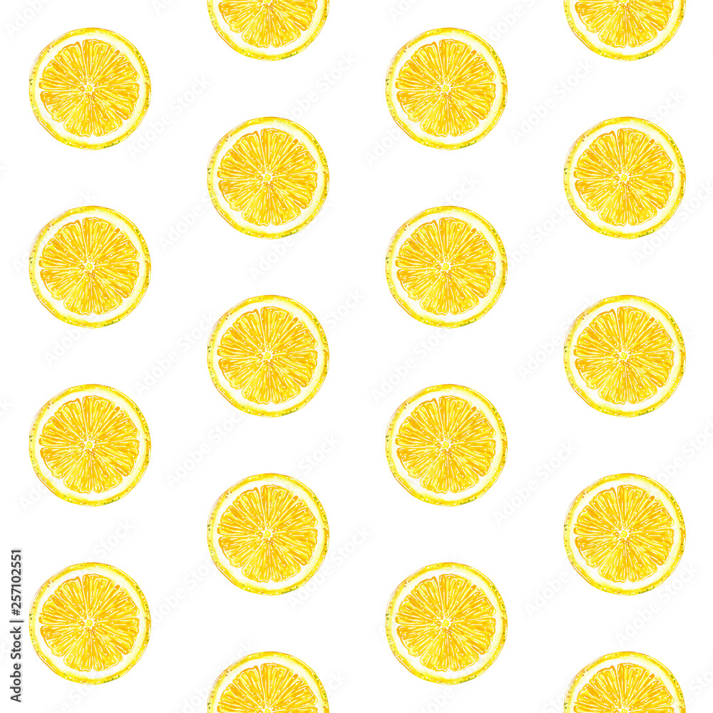 Citrus seamless pattern made of lemon, hand drawn botanical illustration isolated on white.
