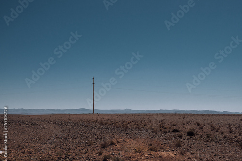 Powerlines and power distribution ithe desert of Morocco, Africa