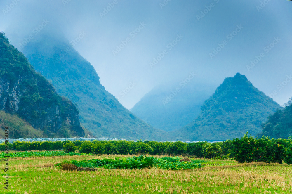Mountain scenery in the mist