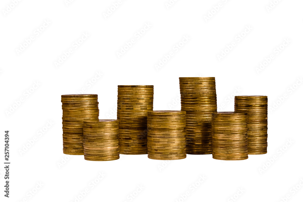 Stacks of the coins isolated on a white background Stacks of the coins isolated on a white background